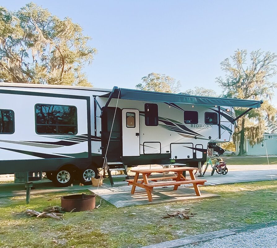 RV site with picnic table at Live Oak Landing