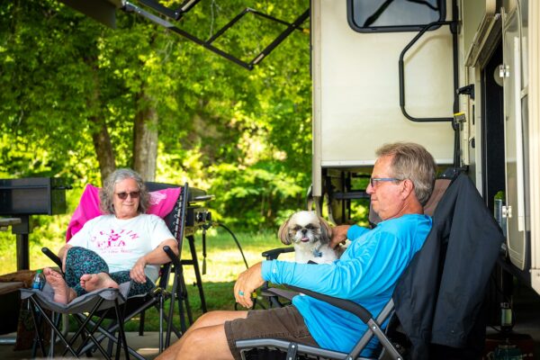 Elderly couple with a dog