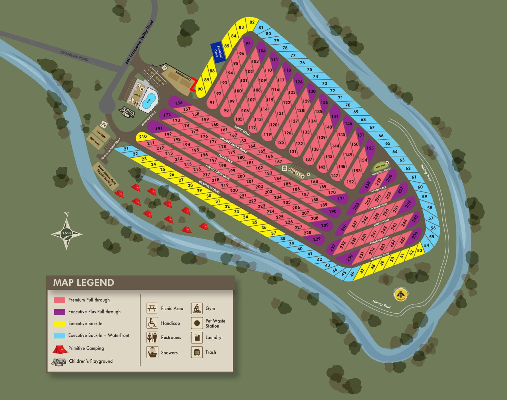 Property Map for Pigeon Landing RV Resort Sevierville TN