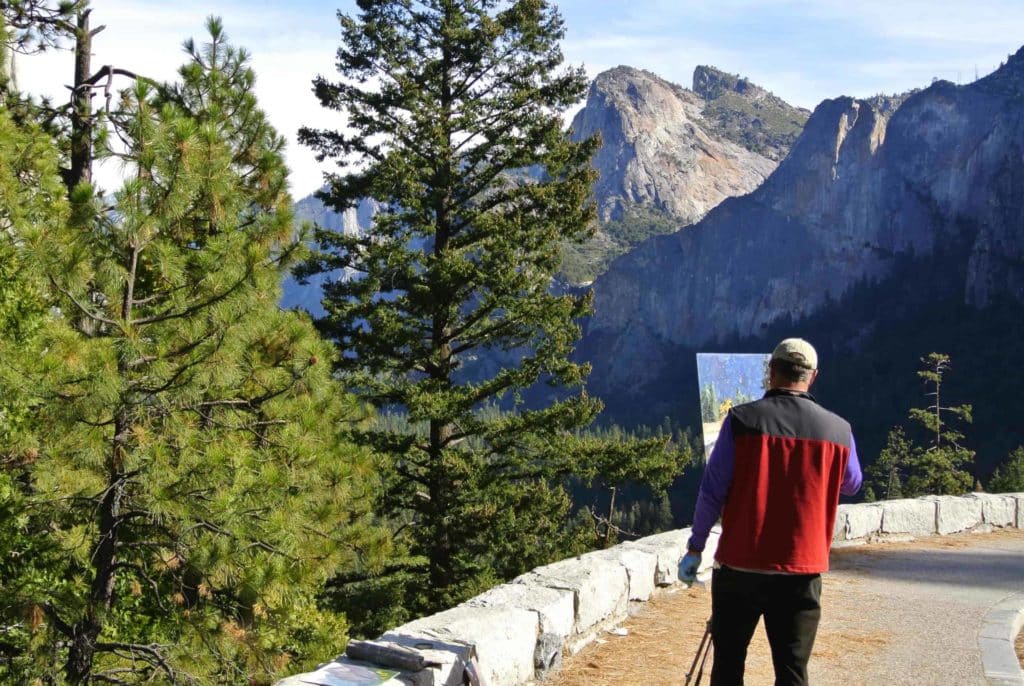 man looking at yosemite
