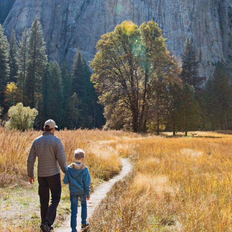 Father son walking on trail