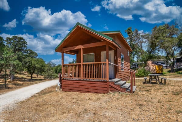 outside of mountain cottage at Yosemite RV resort