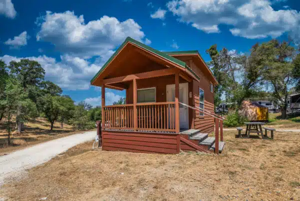 outside of mountain cottage at Yosemite RV resort